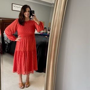 Red Long Sleeved Maxi Dress